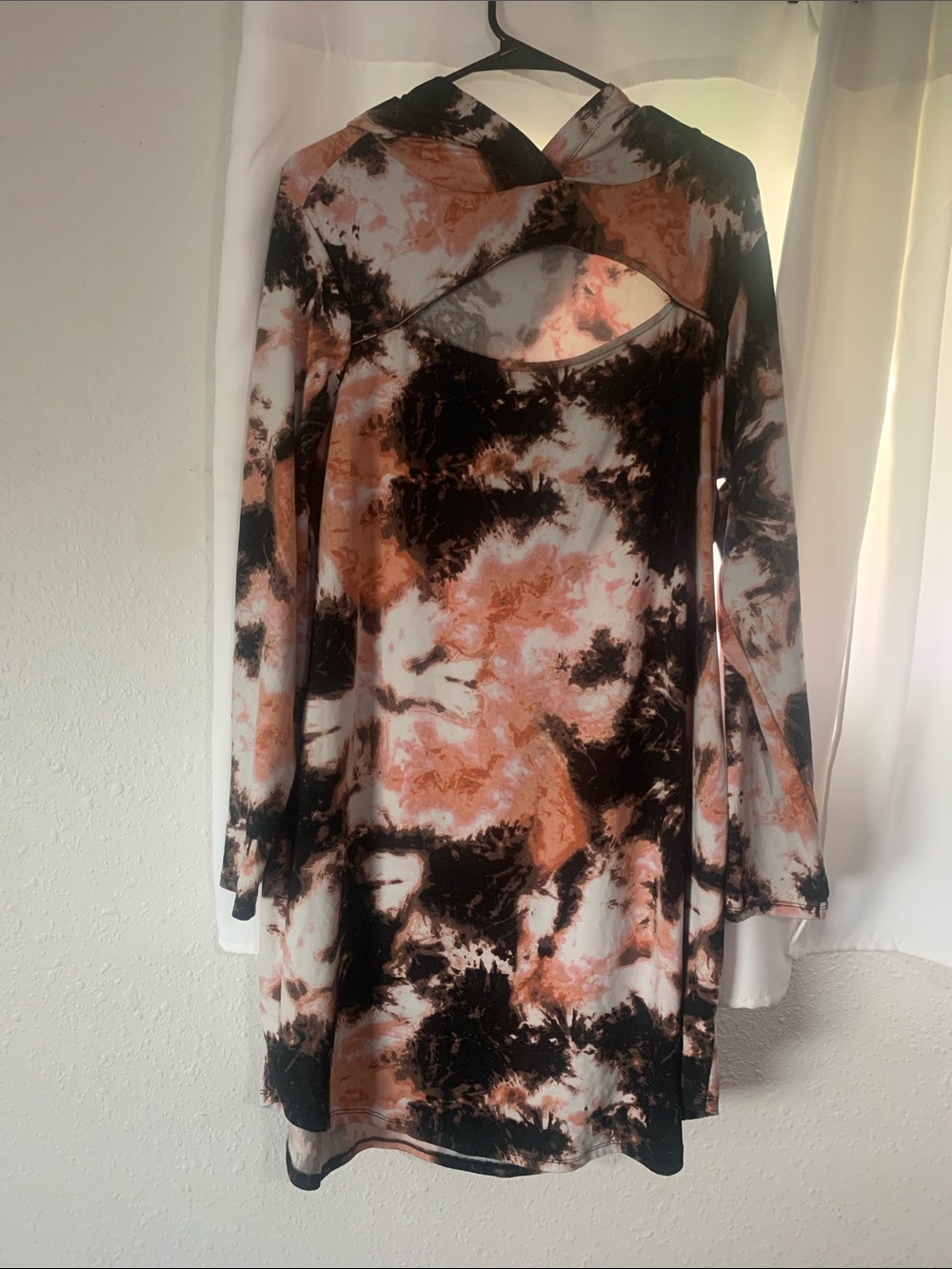 Almost Famous Black & Rust Tie-Dye Long Sleeve Dress with Front Cutout